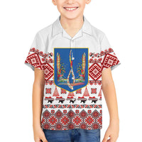 Ukraine Merry Christmas Family Matching Off Shoulder Short Dress and Hawaiian Shirt Ukraine Emblem and Vyshyvanka Xmas Style - Wonder Print Shop