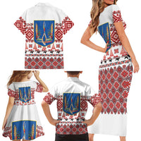 Ukraine Merry Christmas Family Matching Short Sleeve Bodycon Dress and Hawaiian Shirt Ukraine Emblem and Vyshyvanka Xmas Style - Wonder Print Shop