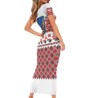 Ukraine Merry Christmas Family Matching Short Sleeve Bodycon Dress and Hawaiian Shirt Ukraine Emblem and Vyshyvanka Xmas Style - Wonder Print Shop