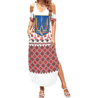 Ukraine Merry Christmas Family Matching Summer Maxi Dress and Hawaiian Shirt Ukraine Emblem and Vyshyvanka Xmas Style - Wonder Print Shop