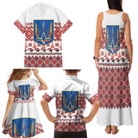Ukraine Merry Christmas Family Matching Tank Maxi Dress and Hawaiian Shirt Ukraine Emblem and Vyshyvanka Xmas Style - Wonder Print Shop