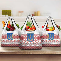Ukraine Merry Christmas Grocery Bag Ukraine Emblem and Vyshyvanka Xmas Style - Wonder Print Shop