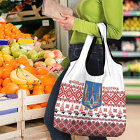 Ukraine Merry Christmas Grocery Bag Ukraine Emblem and Vyshyvanka Xmas Style - Wonder Print Shop