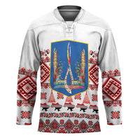 Ukraine Merry Christmas Hockey Jersey Ukraine Emblem and Vyshyvanka Xmas Style - Wonder Print Shop