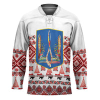 Ukraine Merry Christmas Hockey Jersey Ukraine Emblem and Vyshyvanka Xmas Style - Wonder Print Shop