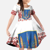 Ukraine Merry Christmas Kid Short Sleeve Dress Ukraine Emblem and Vyshyvanka Xmas Style - Wonder Print Shop