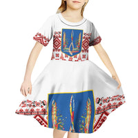 Ukraine Merry Christmas Kid Short Sleeve Dress Ukraine Emblem and Vyshyvanka Xmas Style - Wonder Print Shop