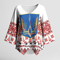 Ukraine Merry Christmas Kimono Sleeve Blouse Ukraine Emblem and Vyshyvanka Xmas Style - Wonder Print Shop