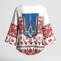 Ukraine Merry Christmas Kimono Sleeve Blouse Ukraine Emblem and Vyshyvanka Xmas Style - Wonder Print Shop