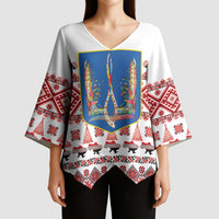 Ukraine Merry Christmas Kimono Sleeve Blouse Ukraine Emblem and Vyshyvanka Xmas Style - Wonder Print Shop