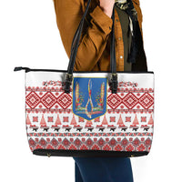 Ukraine Merry Christmas Leather Tote Bag Ukraine Emblem and Vyshyvanka Xmas Style - Wonder Print Shop