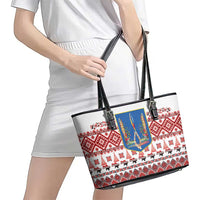 Ukraine Merry Christmas Leather Tote Bag Ukraine Emblem and Vyshyvanka Xmas Style - Wonder Print Shop