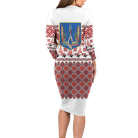 Ukraine Merry Christmas Long Sleeve Bodycon Dress Ukraine Emblem and Vyshyvanka Xmas Style - Wonder Print Shop