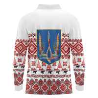 Ukraine Merry Christmas Long Sleeve Polo Shirt Ukraine Emblem and Vyshyvanka Xmas Style - Wonder Print Shop