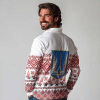 Ukraine Merry Christmas Long Sleeve Polo Shirt Ukraine Emblem and Vyshyvanka Xmas Style - Wonder Print Shop