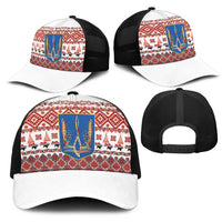 Ukraine Merry Christmas Mesh Trucker Cap Ukraine Emblem and Vyshyvanka Xmas Style - Wonder Print Shop