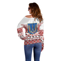 Ukraine Merry Christmas Off Shoulder Sweater Ukraine Emblem and Vyshyvanka Xmas Style - Wonder Print Shop