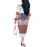 Ukraine Merry Christmas Off The Shoulder Long Sleeve Dress Ukraine Emblem and Vyshyvanka Xmas Style - Wonder Print Shop