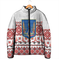 Ukraine Merry Christmas Padded Jacket Ukraine Emblem and Vyshyvanka Xmas Style - Wonder Print Shop