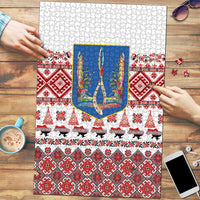 Ukraine Merry Christmas Puzzle Ukraine Emblem and Vyshyvanka Xmas Style - Wonder Print Shop