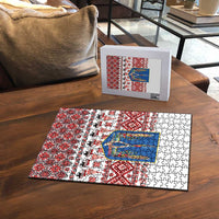 Ukraine Merry Christmas Puzzle Ukraine Emblem and Vyshyvanka Xmas Style - Wonder Print Shop