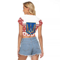 Ukraine Merry Christmas Raglan Cropped T Shirt Ukraine Emblem and Vyshyvanka Xmas Style - Wonder Print Shop