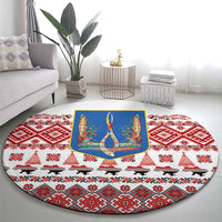 Ukraine Merry Christmas Round Carpet Ukraine Emblem and Vyshyvanka Xmas Style - Wonder Print Shop