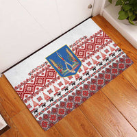 Ukraine Merry Christmas Rubber Doormat Ukraine Emblem and Vyshyvanka Xmas Style - Wonder Print Shop