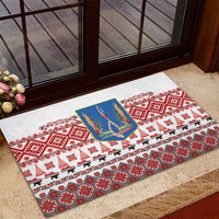 Ukraine Merry Christmas Rubber Doormat Ukraine Emblem and Vyshyvanka Xmas Style - Wonder Print Shop