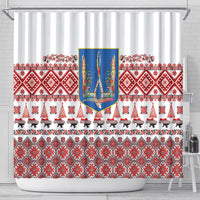 Ukraine Merry Christmas Shower Curtain Ukraine Emblem and Vyshyvanka Xmas Style - Wonder Print Shop