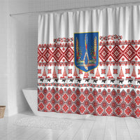 Ukraine Merry Christmas Shower Curtain Ukraine Emblem and Vyshyvanka Xmas Style - Wonder Print Shop