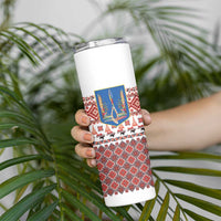 Ukraine Merry Christmas Skinny Tumbler Ukraine Emblem and Vyshyvanka Xmas Style - Wonder Print Shop