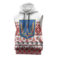 Ukraine Merry Christmas Sleeveless Hoodie Ukraine Emblem and Vyshyvanka Xmas Style - Wonder Print Shop