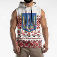Ukraine Merry Christmas Sleeveless Hoodie Ukraine Emblem and Vyshyvanka Xmas Style - Wonder Print Shop