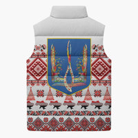 Ukraine Merry Christmas Sleeveless Puffer Jacket Ukraine Emblem and Vyshyvanka Xmas Style - Wonder Print Shop