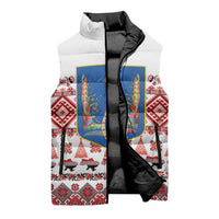 Ukraine Merry Christmas Sleeveless Puffer Jacket Ukraine Emblem and Vyshyvanka Xmas Style - Wonder Print Shop