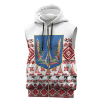 Ukraine Merry Christmas Sleeveless Zip Hoodie Ukraine Emblem and Vyshyvanka Xmas Style - Wonder Print Shop