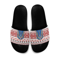 Ukraine Merry Christmas Slide Sandals Ukraine Emblem and Vyshyvanka Xmas Style - Wonder Print Shop