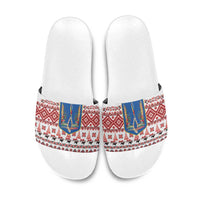 Ukraine Merry Christmas Slide Sandals Ukraine Emblem and Vyshyvanka Xmas Style - Wonder Print Shop