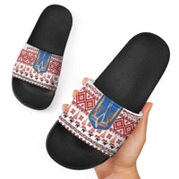 Ukraine Merry Christmas Slide Sandals Ukraine Emblem and Vyshyvanka Xmas Style - Wonder Print Shop