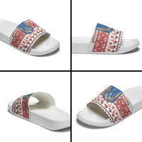 Ukraine Merry Christmas Slide Sandals Ukraine Emblem and Vyshyvanka Xmas Style - Wonder Print Shop