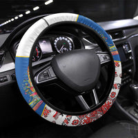 Ukraine Merry Christmas Steering Wheel Cover Ukraine Emblem and Vyshyvanka Xmas Style - Wonder Print Shop