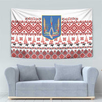 Ukraine Merry Christmas Tapestry Ukraine Emblem and Vyshyvanka Xmas Style - Wonder Print Shop