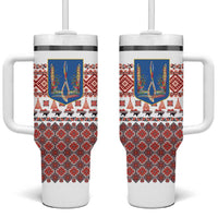 Ukraine Merry Christmas Tumbler With Handle Ukraine Emblem and Vyshyvanka Xmas Style - Wonder Print Shop