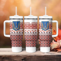 Ukraine Merry Christmas Tumbler With Handle Ukraine Emblem and Vyshyvanka Xmas Style - Wonder Print Shop