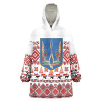 Ukraine Merry Christmas Wearable Blanket Hoodie Ukraine Emblem and Vyshyvanka Xmas Style - Wonder Print Shop