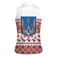 Ukraine Merry Christmas Women Sleeveless Polo Shirt Ukraine Emblem and Vyshyvanka Xmas Style - Wonder Print Shop
