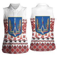 Ukraine Merry Christmas Women Sleeveless Polo Shirt Ukraine Emblem and Vyshyvanka Xmas Style - Wonder Print Shop