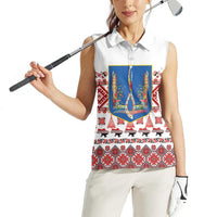 Ukraine Merry Christmas Women Sleeveless Polo Shirt Ukraine Emblem and Vyshyvanka Xmas Style - Wonder Print Shop
