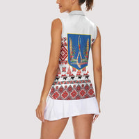 Ukraine Merry Christmas Women Sleeveless Polo Shirt Ukraine Emblem and Vyshyvanka Xmas Style - Wonder Print Shop